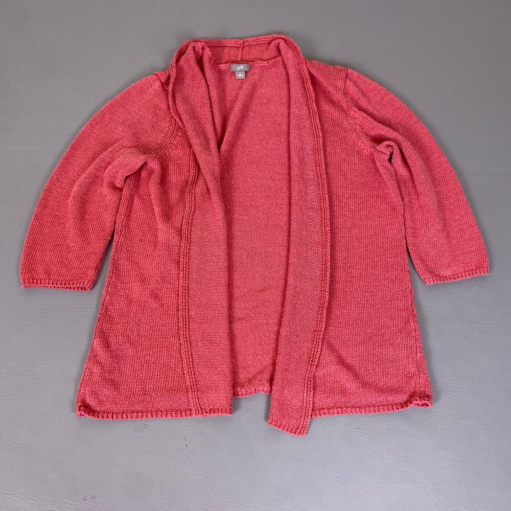 J. Jill Cardigan Women's Size Large Coral Pink Linen Rayon Blend Open Sweater